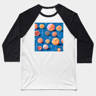 Fallen Jupiter Moons orange on blue pattern Baseball T-Shirt